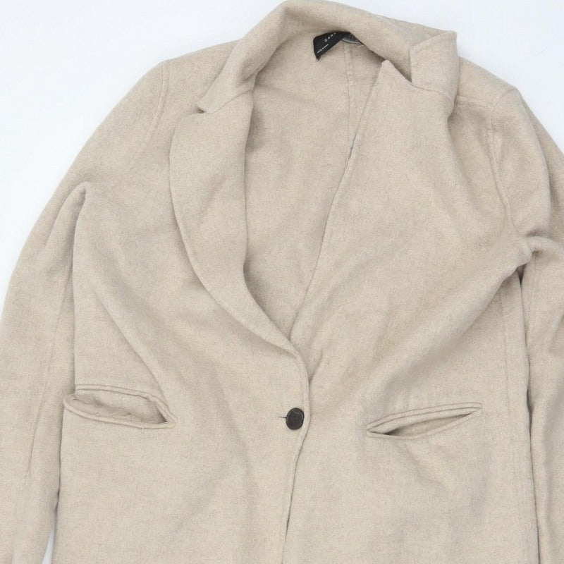 Zara Women Beige S Wool Blend Long Overcoat Single Breasted