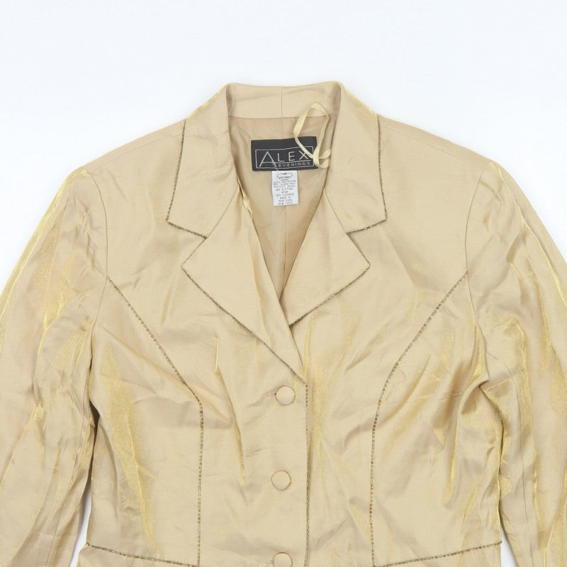 Alex Evenings Women’s Gold Size 12 Lined Formal Blazer Jacket