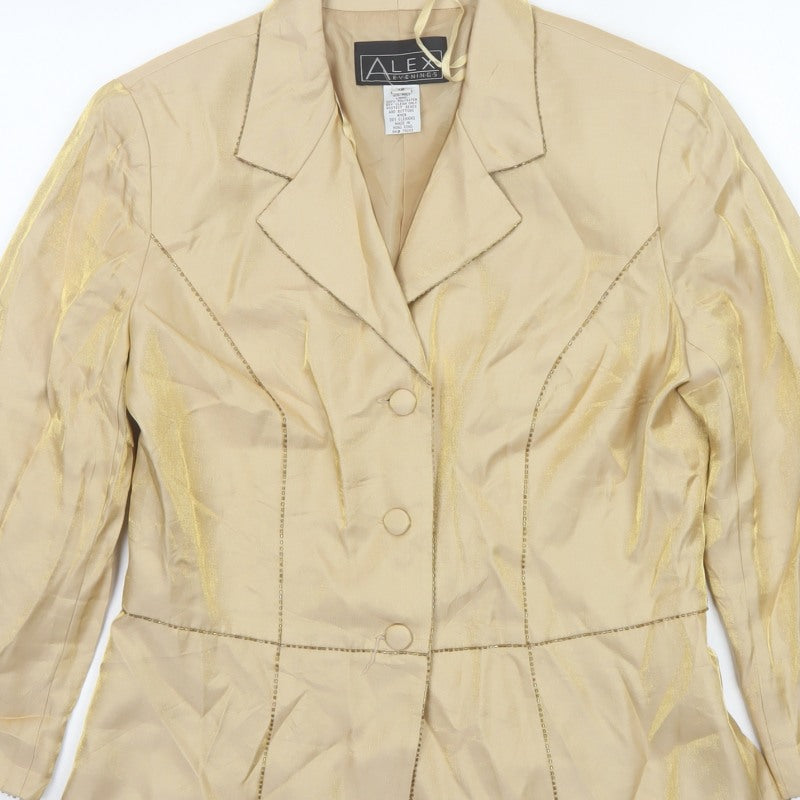 Alex Evenings Women’s Gold Size 12 Lined Formal Blazer Jacket
