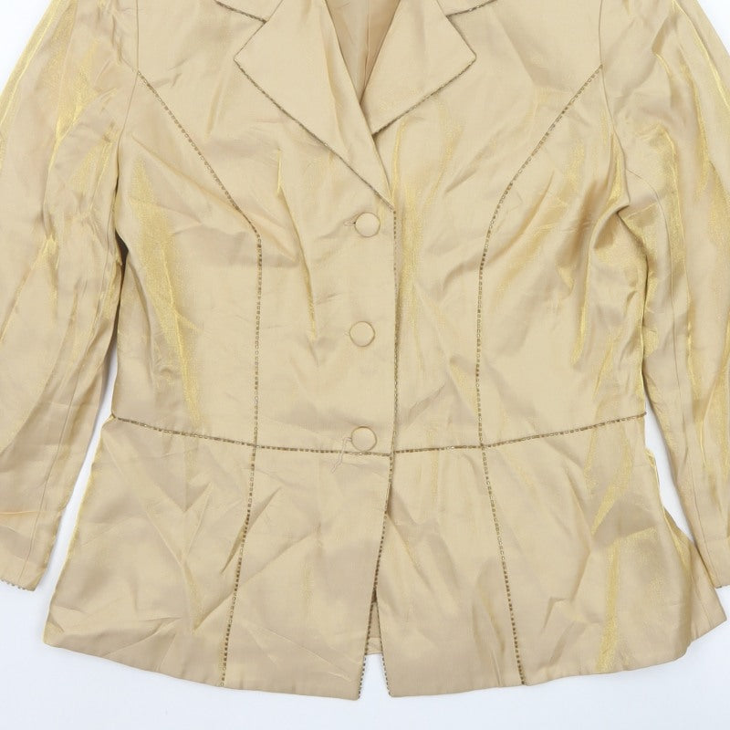 Alex Evenings Women’s Gold Size 12 Lined Formal Blazer Jacket