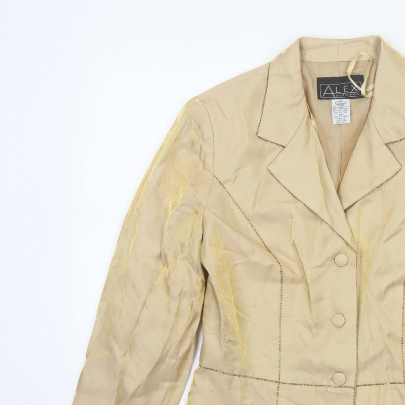Alex Evenings Women’s Gold Size 12 Lined Formal Blazer Jacket