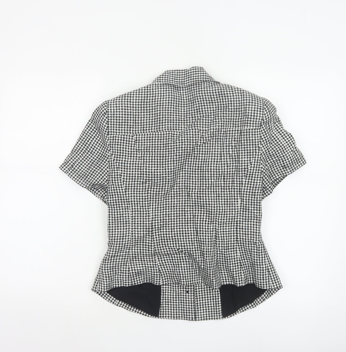 Marks & Spencer Women Black White UK 10 Check Ruffle Linen Blouse