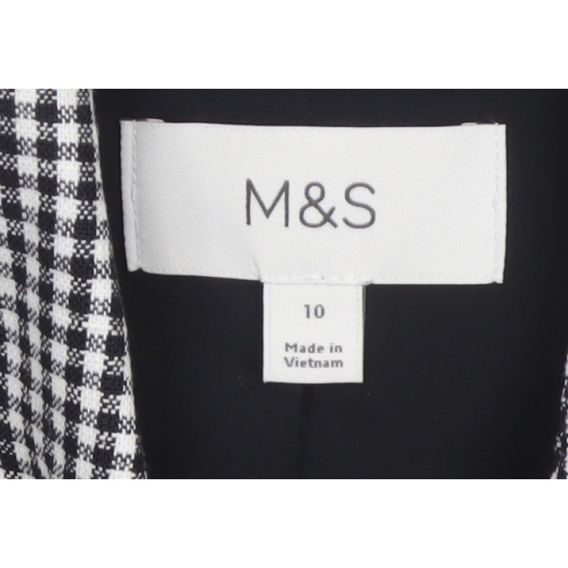 Marks & Spencer Women Black White UK 10 Check Ruffle Linen Blouse