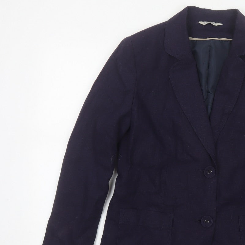 Classic Women’s Navy Blue UK 12 Linen Blend Two-Button Lined Blazer