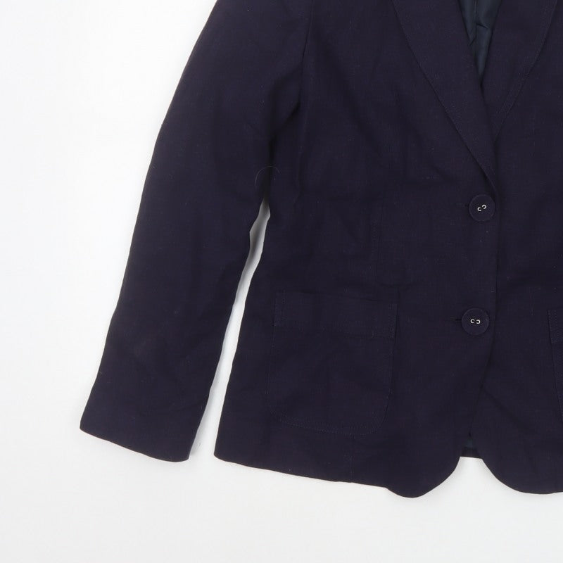 Classic Women’s Navy Blue UK 12 Linen Blend Two-Button Lined Blazer
