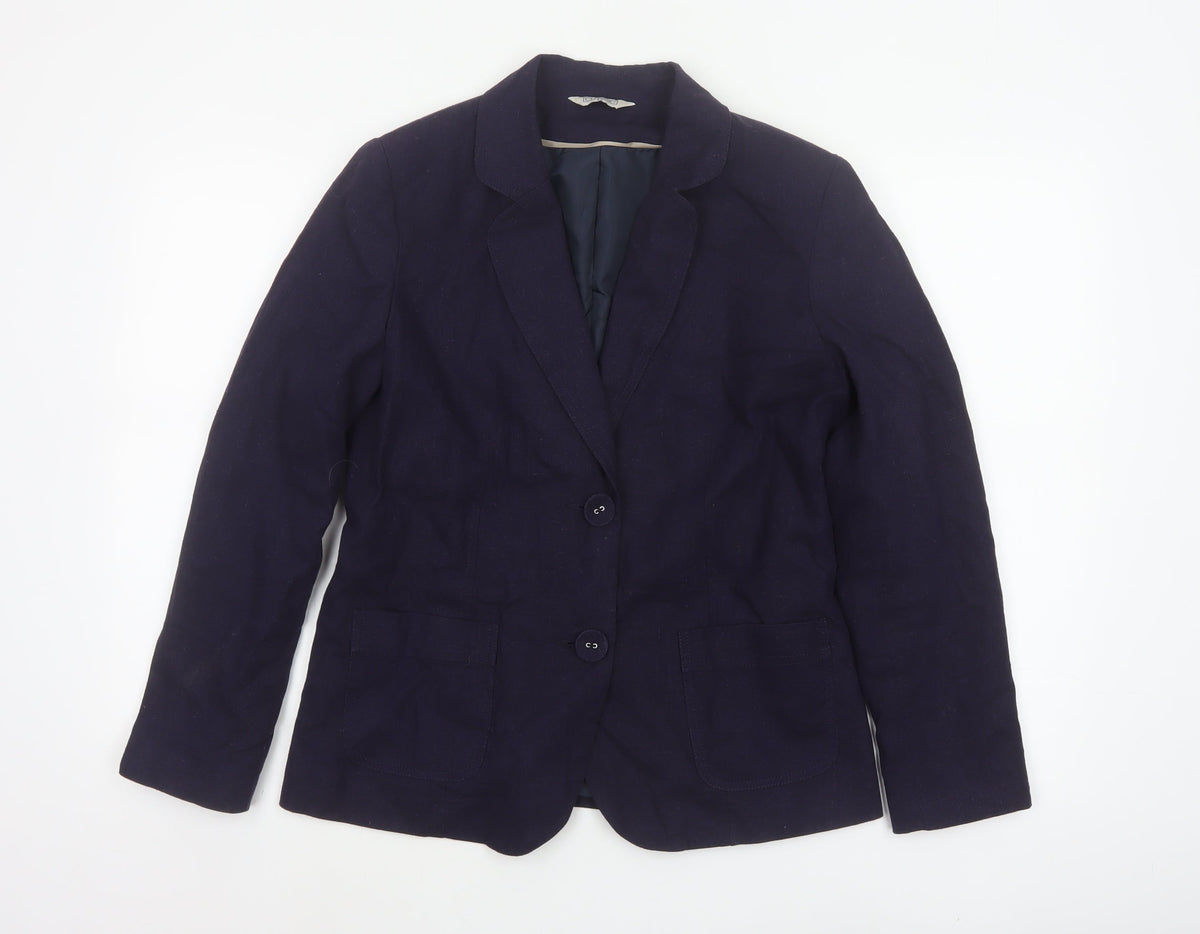 Classic Women’s Navy Blue UK 12 Linen Blend Two-Button Lined Blazer