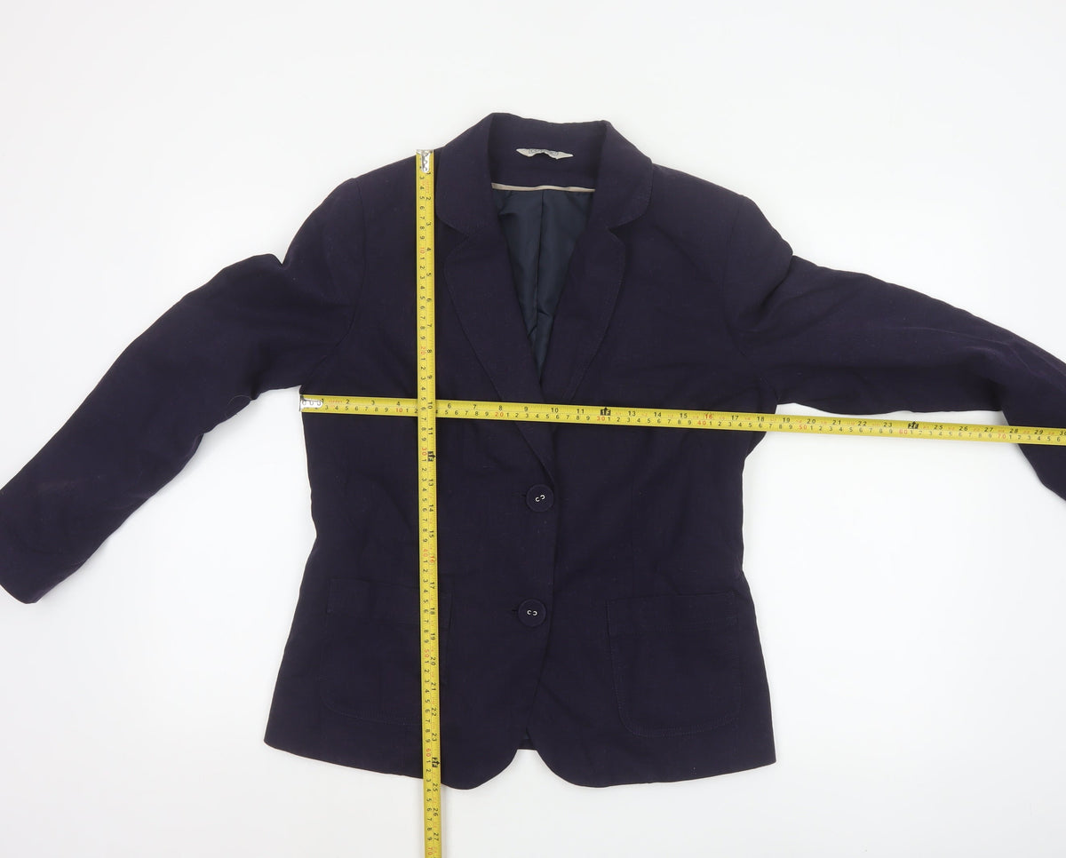 Classic Women’s Navy Blue UK 12 Linen Blend Two-Button Lined Blazer