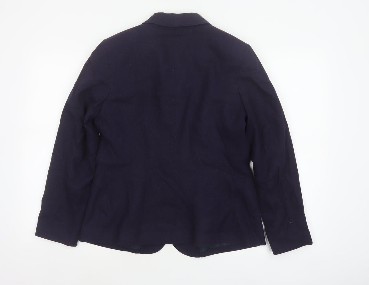 Classic Women’s Navy Blue UK 12 Linen Blend Two-Button Lined Blazer