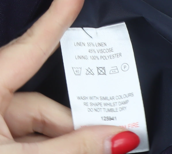 Classic Women’s Navy Blue UK 12 Linen Blend Two-Button Lined Blazer