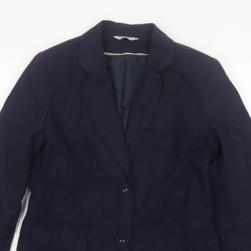 Classic Women’s Navy Blue UK 12 Linen Blend Two-Button Lined Blazer