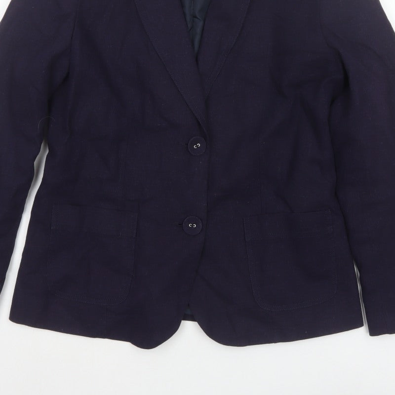 Classic Women’s Navy Blue UK 12 Linen Blend Two-Button Lined Blazer