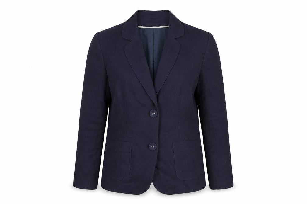 Classic Women’s Navy Blue UK 12 Linen Blend Two-Button Lined Blazer