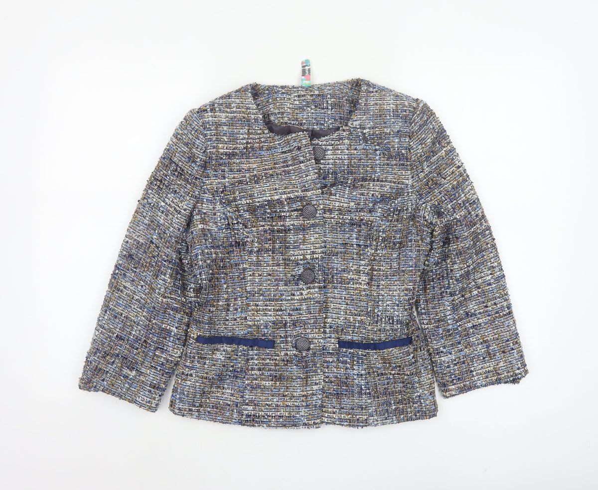 Amaryllis Women’s Blue Tweed Blazer Jacket UK 8 XS 4 Button Lined