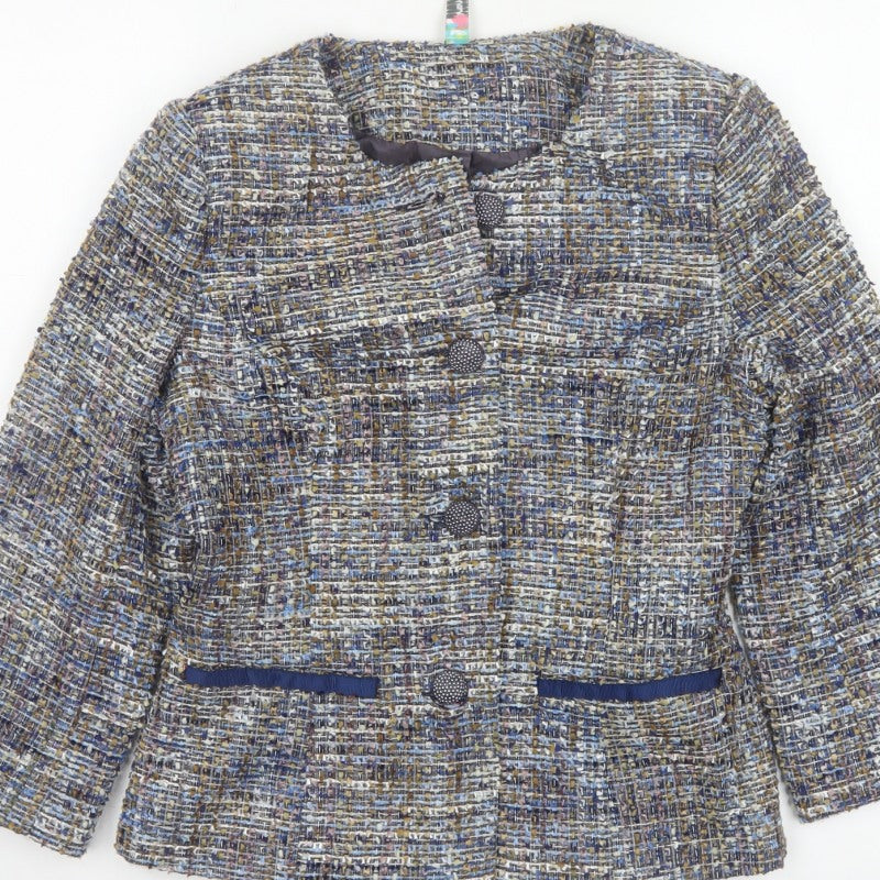 Amaryllis Women’s Blue Tweed Blazer Jacket UK 8 XS 4 Button Lined