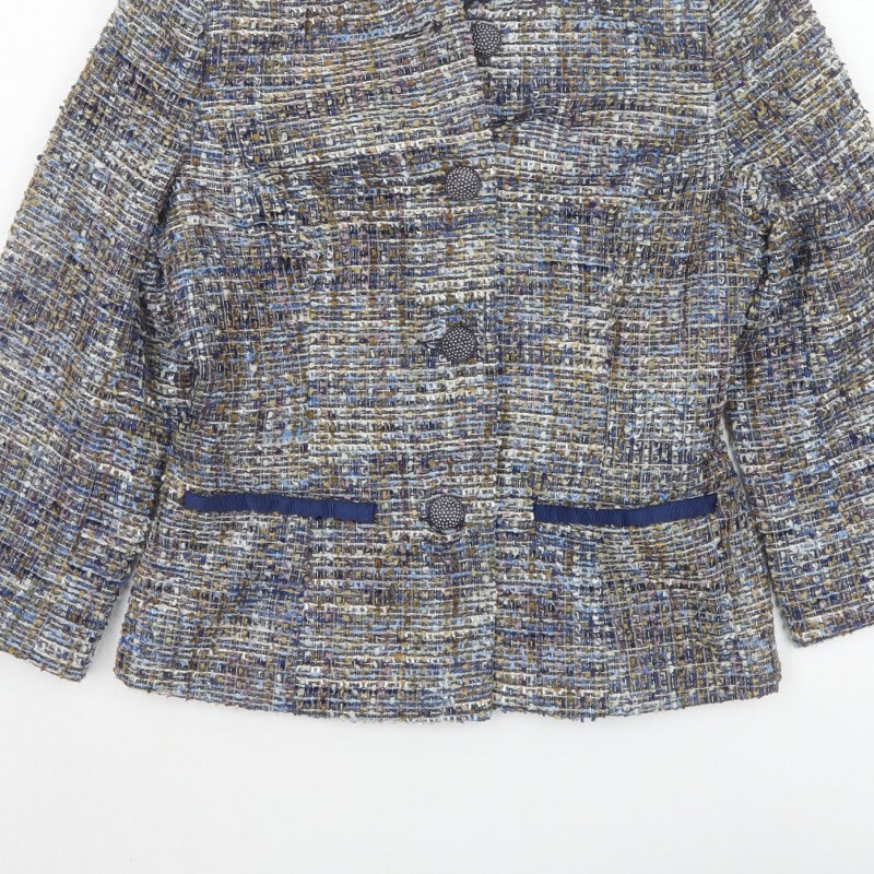 Amaryllis Women’s Blue Tweed Blazer Jacket UK 8 XS 4 Button Lined