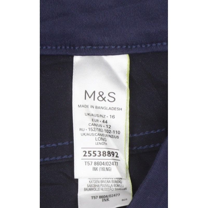 Marks and Spencer Women's Navy UK 16 Long Stretch Chino Trousers