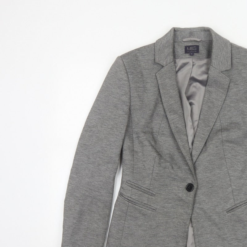 Marks and Spencer Women Grey Size 8 Tailored Stretch Blazer