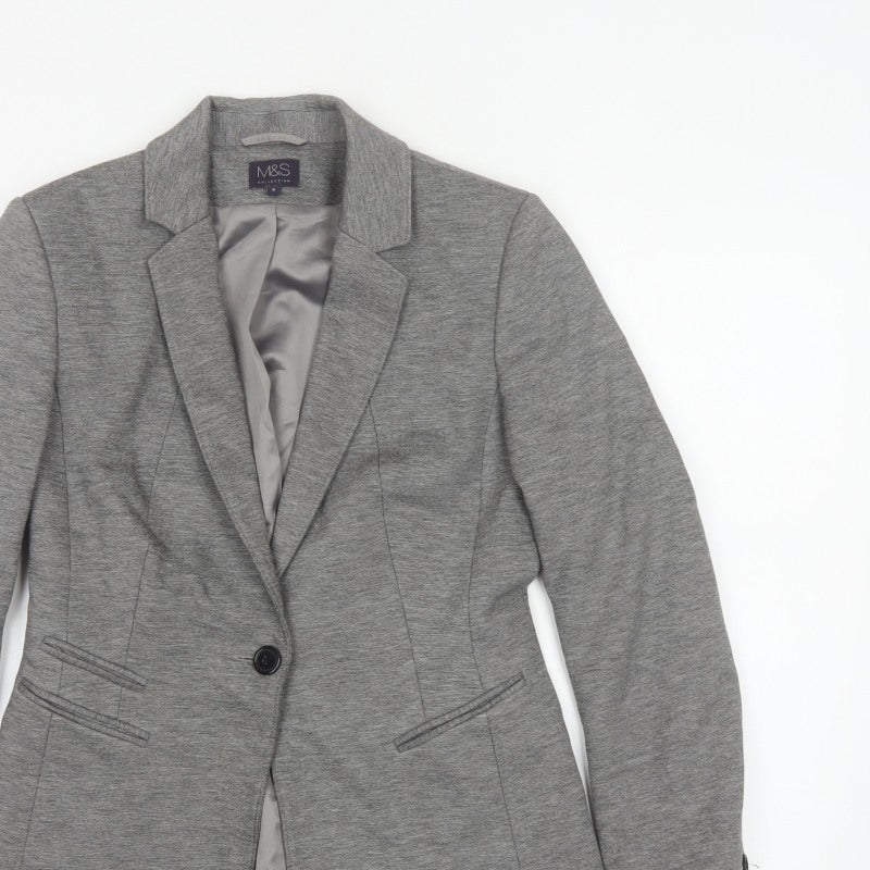 Marks and Spencer Women Grey Size 8 Tailored Stretch Blazer