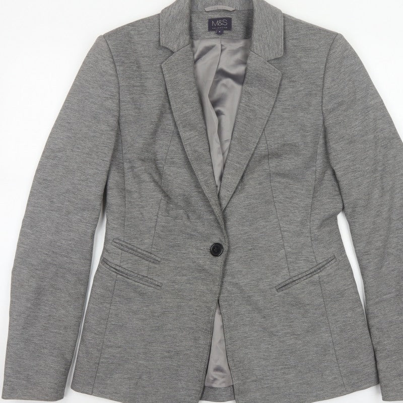 Marks and Spencer Women Grey Size 8 Tailored Stretch Blazer