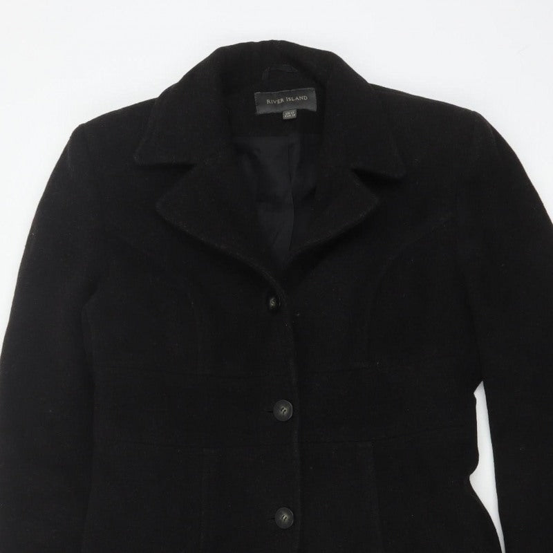 River Island Women’s Black UK 12 Mid-Length Single-Breasted Overcoat