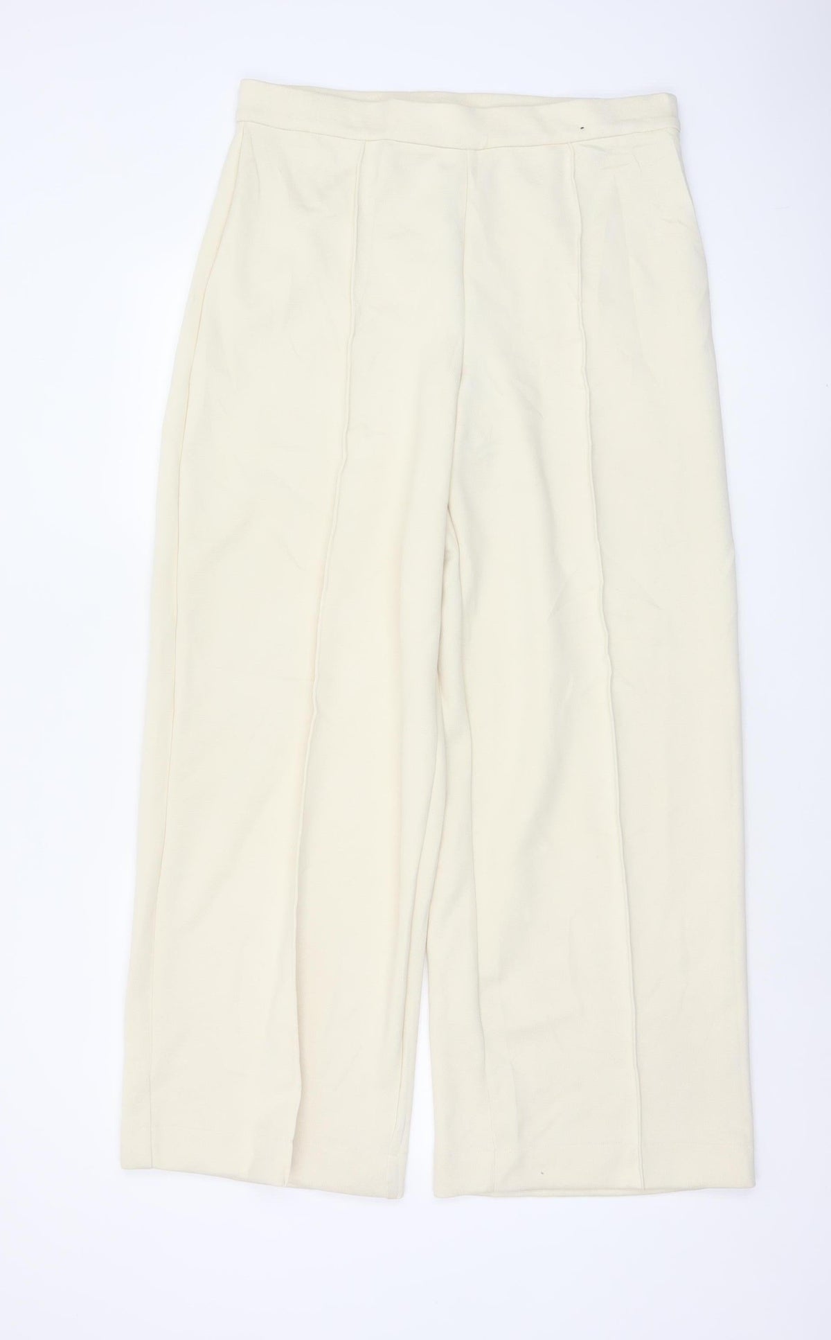 Marks & Spencer Women Ivory Size 14 Wide Leg Trousers Pockets