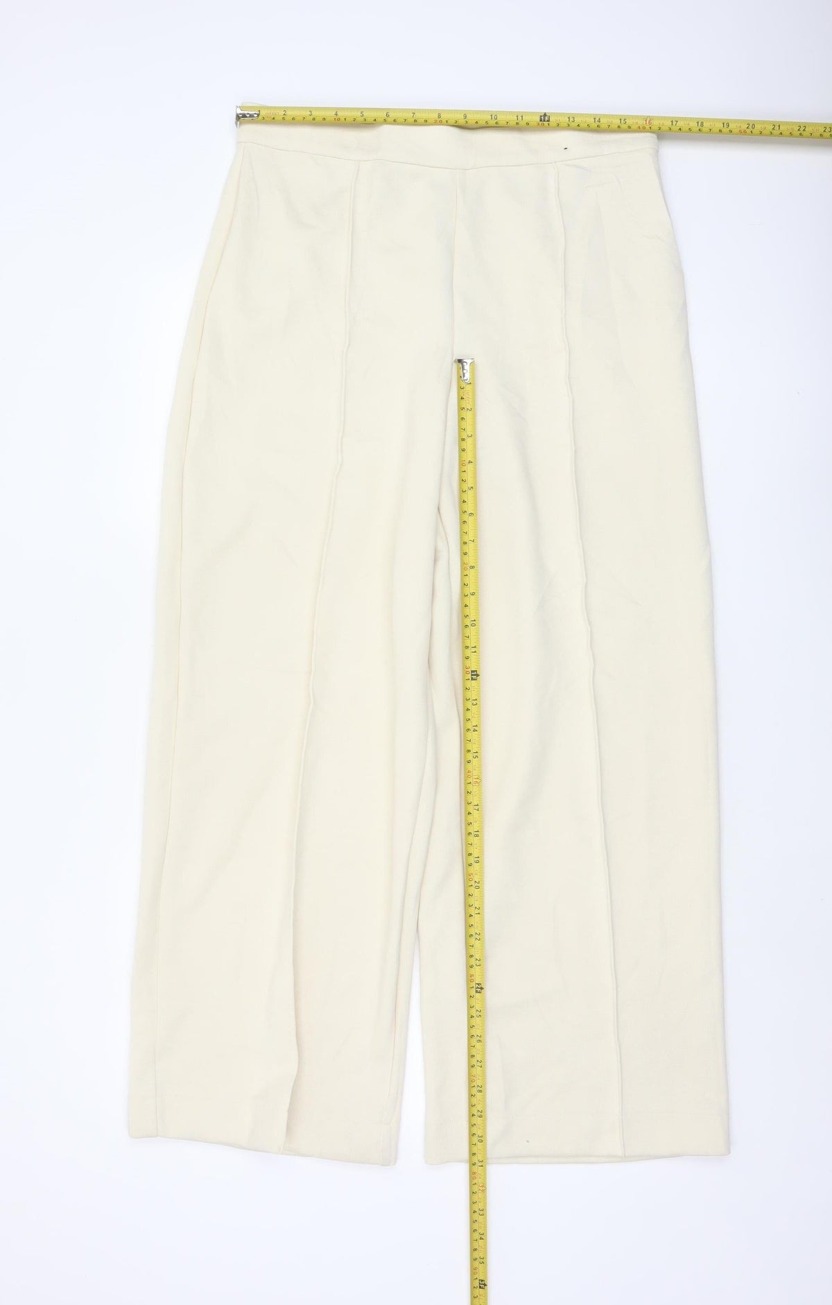 Marks & Spencer Women Ivory Size 14 Wide Leg Trousers Pockets
