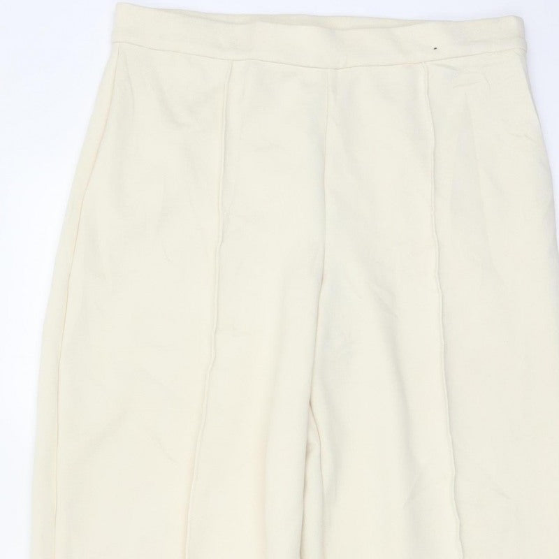 Marks & Spencer Women Ivory Size 14 Wide Leg Trousers Pockets