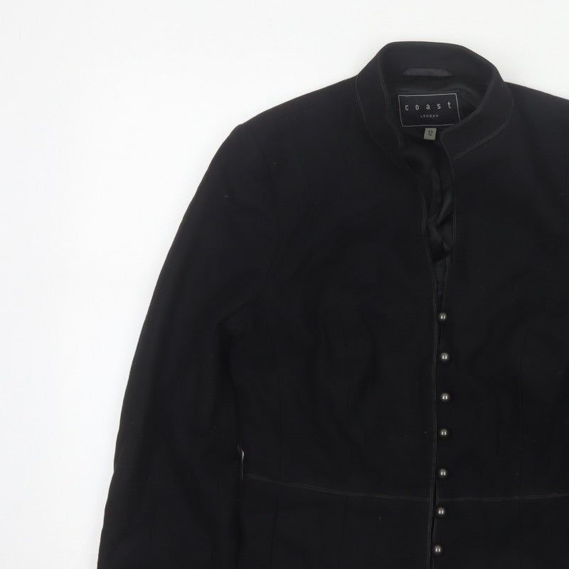 Coast Women Black UK 12 Wool Blend Embroidered Military Jacket