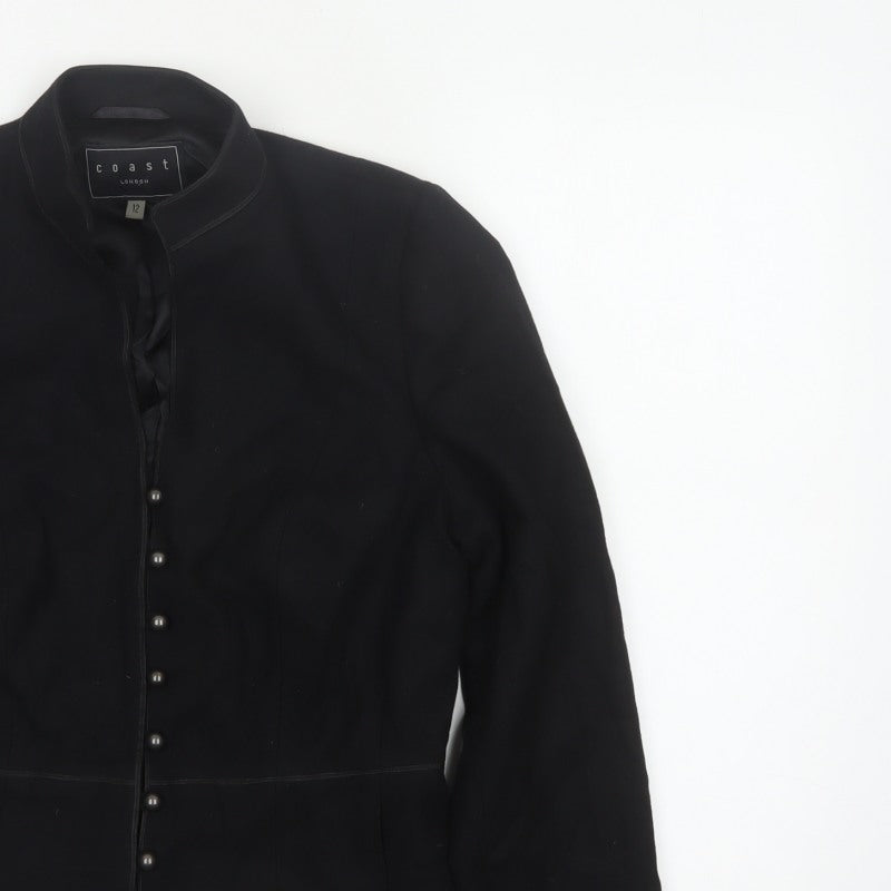 Coast Women Black UK 12 Wool Blend Embroidered Military Jacket