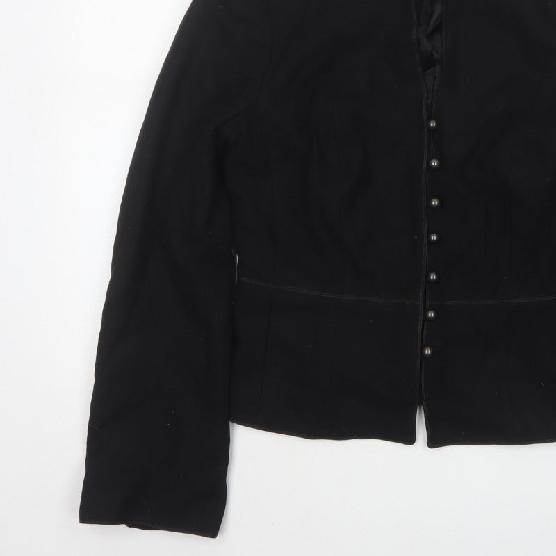 Coast Women Black UK 12 Wool Blend Embroidered Military Jacket