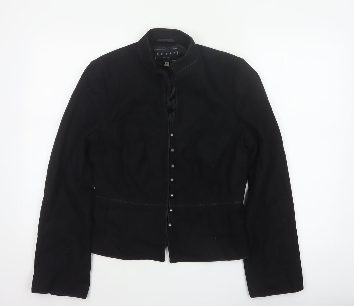 Coast Women Black UK 12 Wool Blend Embroidered Military Jacket