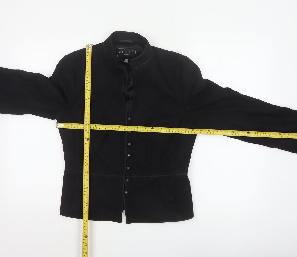 Coast Women Black UK 12 Wool Blend Embroidered Military Jacket