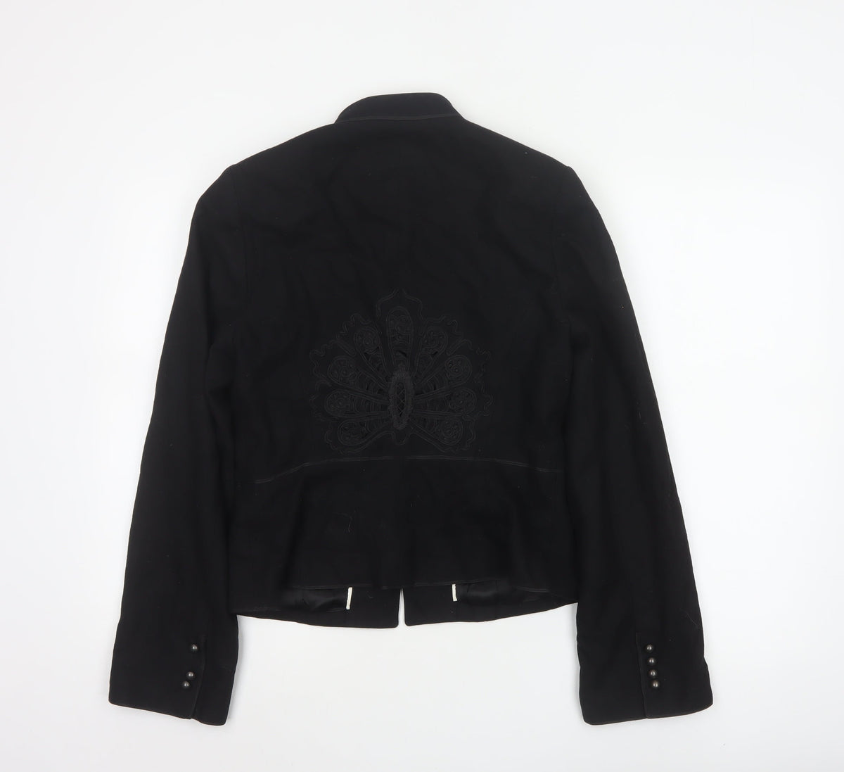 Coast Women Black UK 12 Wool Blend Embroidered Military Jacket