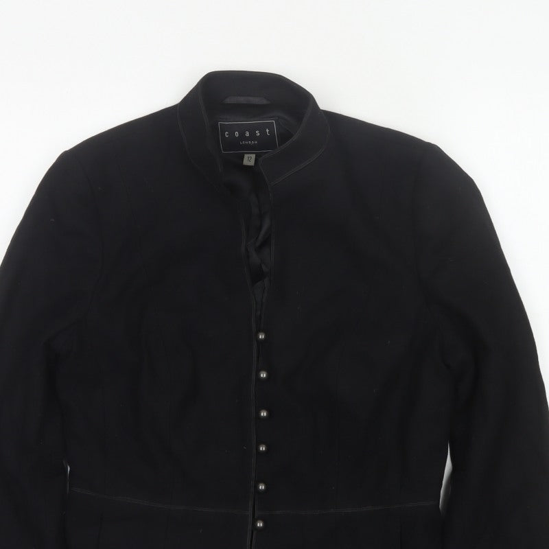 Coast Women Black UK 12 Wool Blend Embroidered Military Jacket