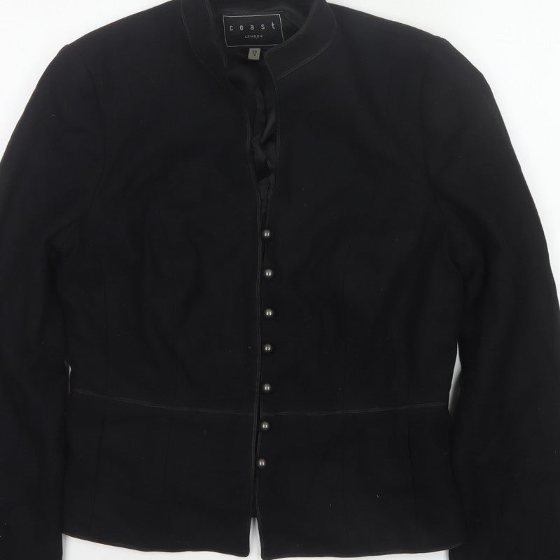 Coast Women Black UK 12 Wool Blend Embroidered Military Jacket