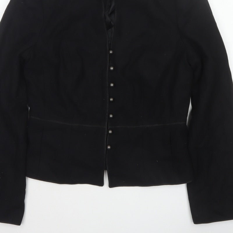 Coast Women Black UK 12 Wool Blend Embroidered Military Jacket