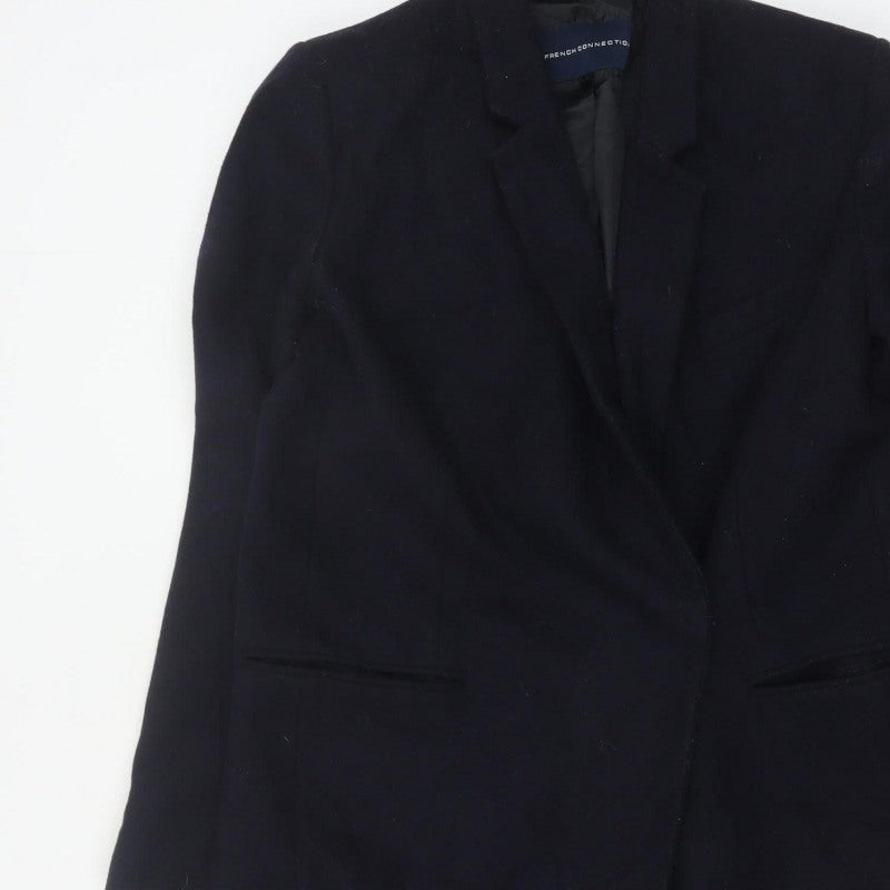 French Connection Women Blue UK 12 Wool Blend Long Overcoat Lined