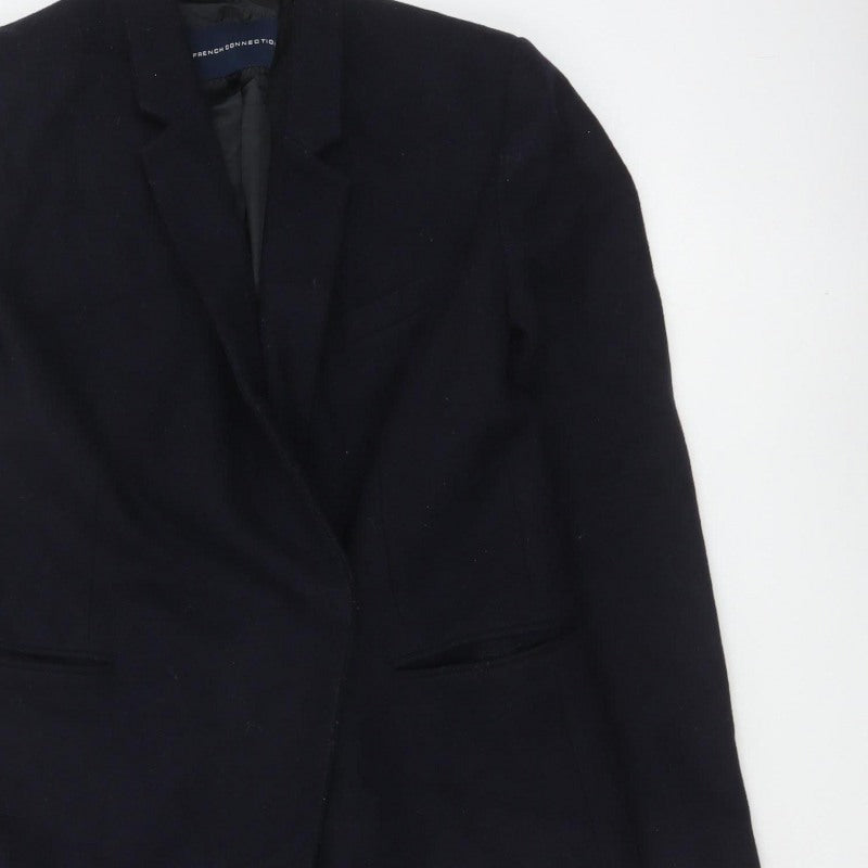 French Connection Women Blue UK 12 Wool Blend Long Overcoat Lined