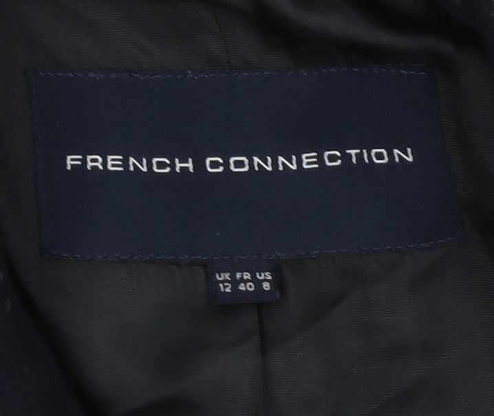 French Connection Women Blue UK 12 Wool Blend Long Overcoat Lined