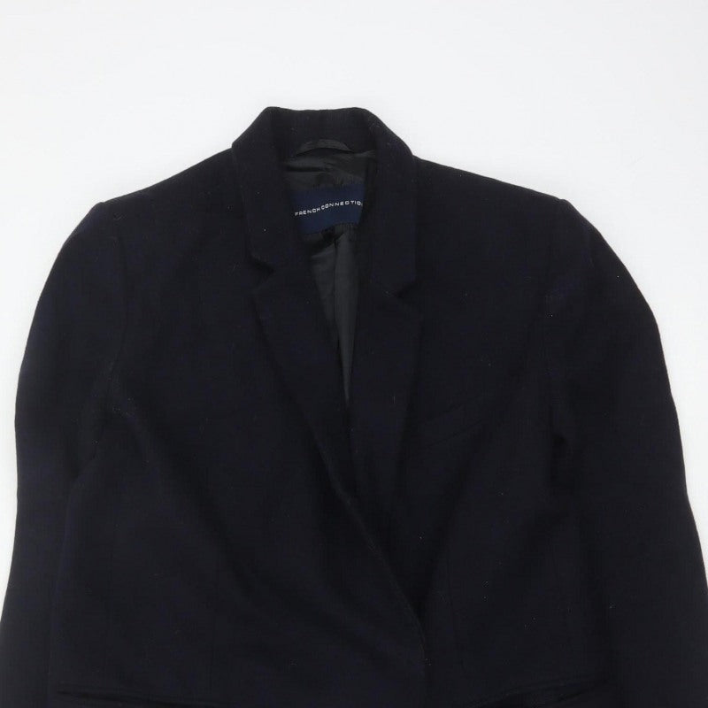 French Connection Women Blue UK 12 Wool Blend Long Overcoat Lined