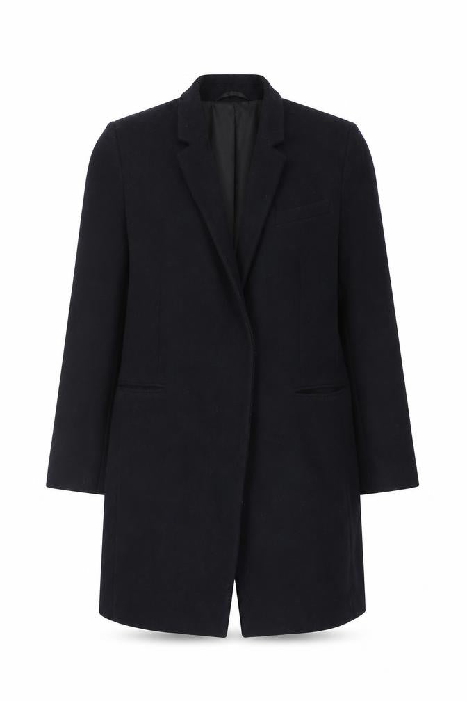 French Connection Women Blue UK 12 Wool Blend Long Overcoat Lined