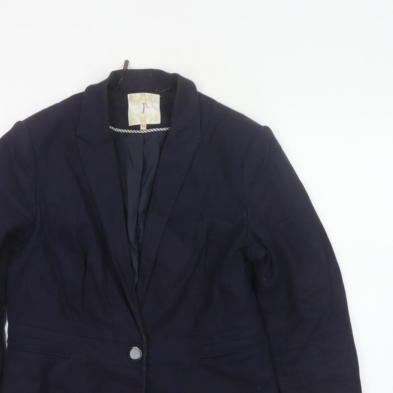 Jasper Conran Women’s Blue UK 14 Single-Breasted Cotton Blend Blazer