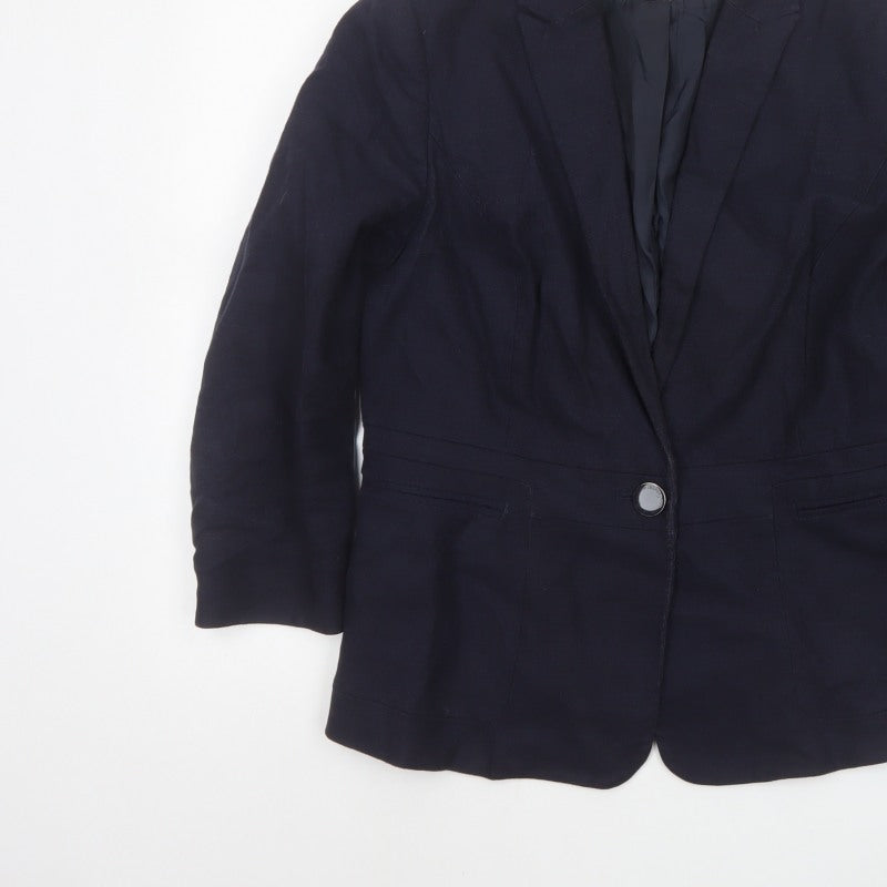 Jasper Conran Women’s Blue UK 14 Single-Breasted Cotton Blend Blazer