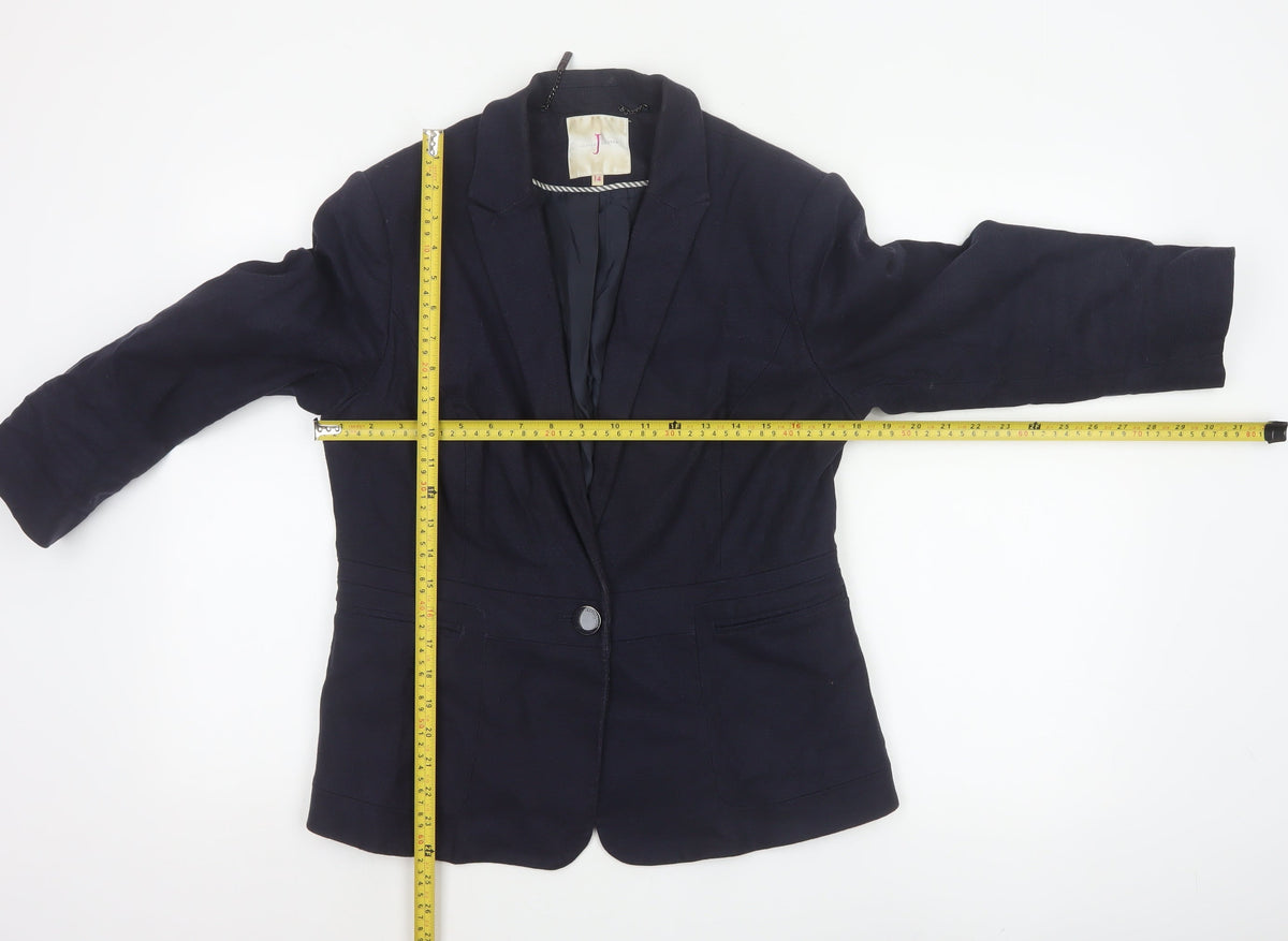 Jasper Conran Women’s Blue UK 14 Single-Breasted Cotton Blend Blazer