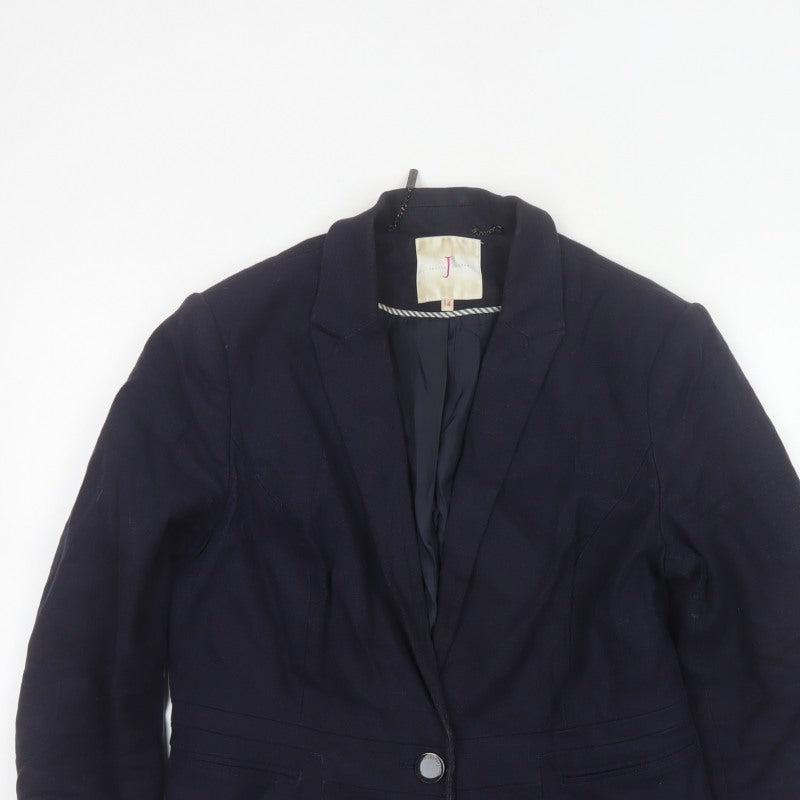 Jasper Conran Women’s Blue UK 14 Single-Breasted Cotton Blend Blazer