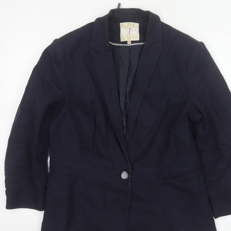 Jasper Conran Women’s Blue UK 14 Single-Breasted Cotton Blend Blazer