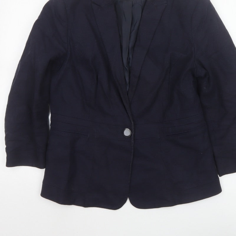 Jasper Conran Women’s Blue UK 14 Single-Breasted Cotton Blend Blazer