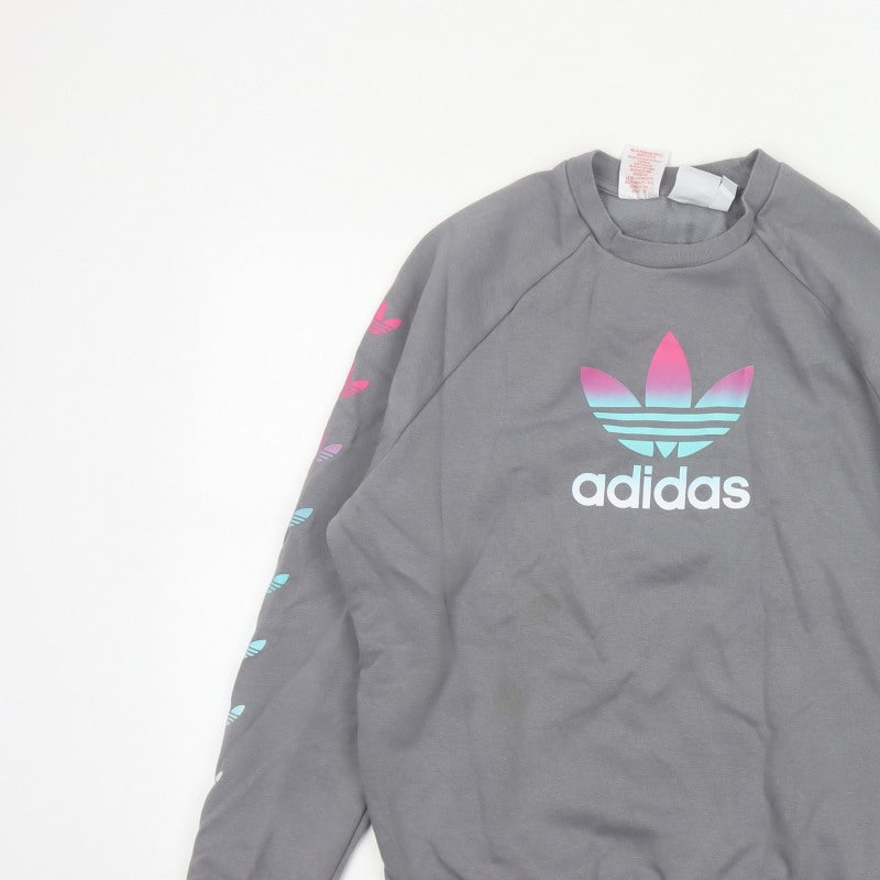 Adidas Girls Grey 14-15 Years Pullover Sweatshirt Trefoil Logo