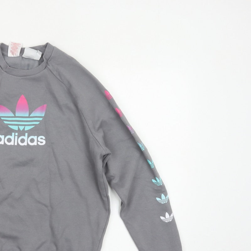 Adidas Girls Grey 14-15 Years Pullover Sweatshirt Trefoil Logo
