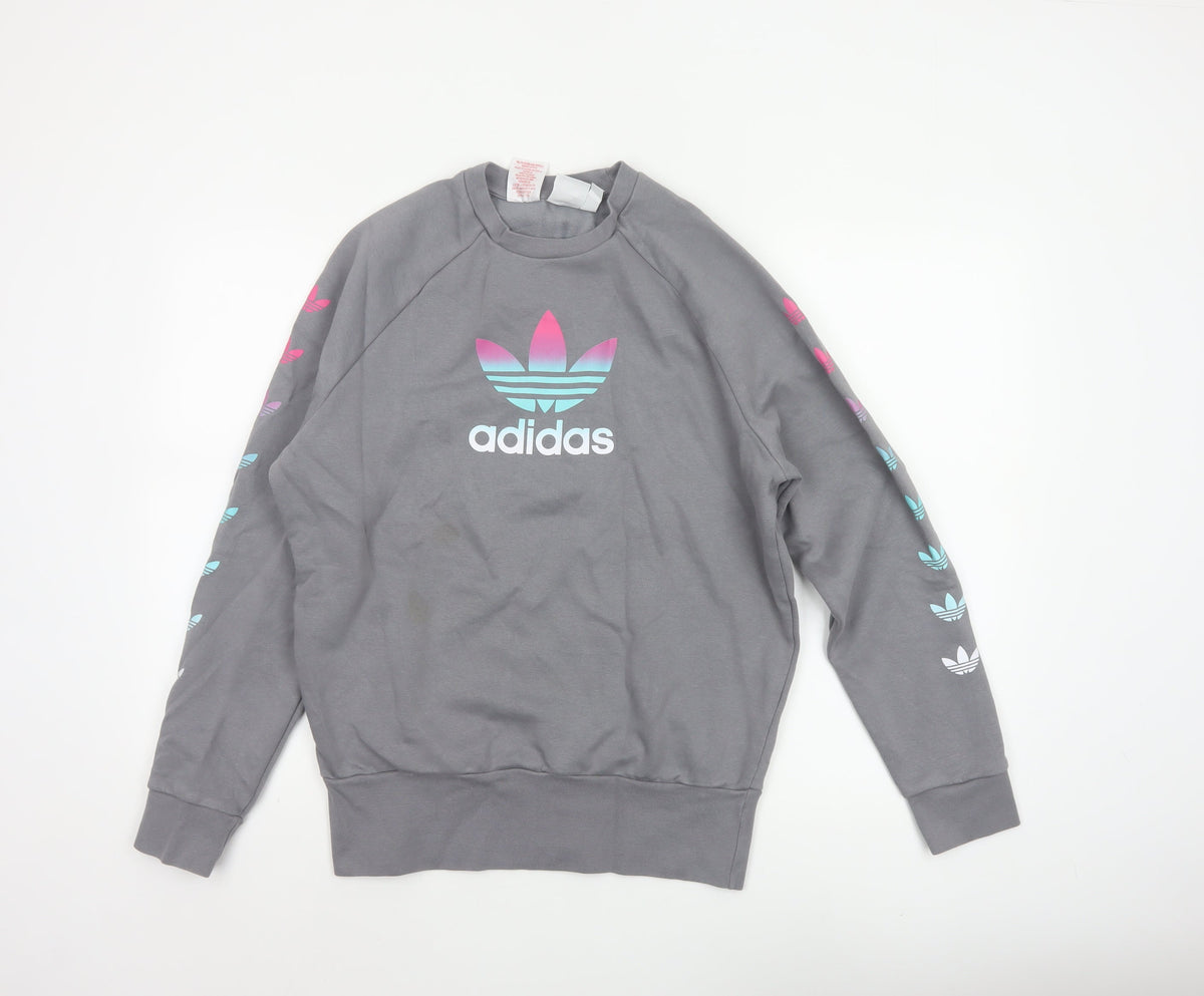 Adidas Girls Grey 14-15 Years Pullover Sweatshirt Trefoil Logo